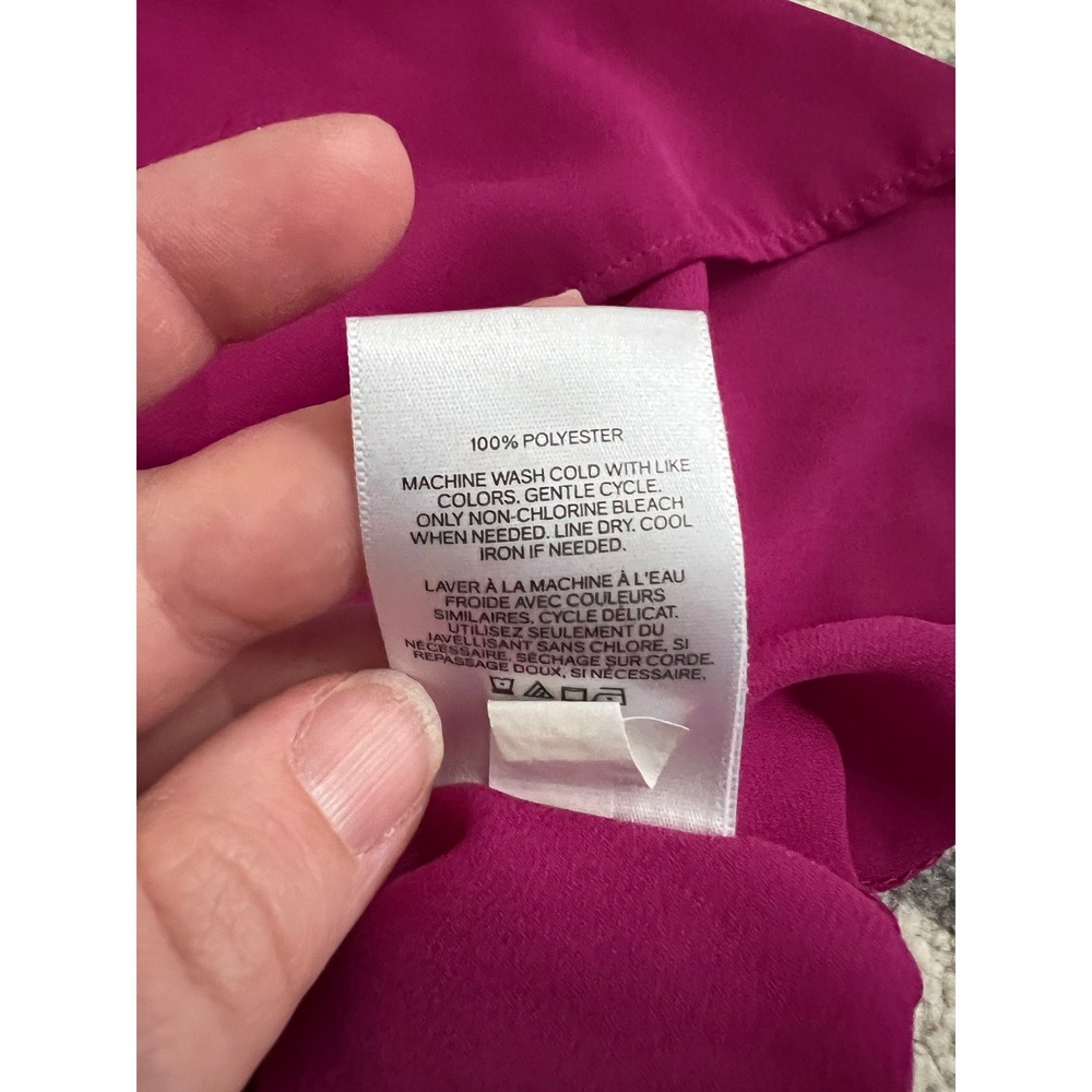 Express Magenta‎ Pink Smocked Ruffle Neck Flutter Sleeve Blouse Small - Picture 5 of 7